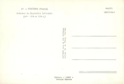 Poitiers (Vienne) — wnętrze Baptysterium Świętego Jana — wydawca Caby, nr 61 — Rewers