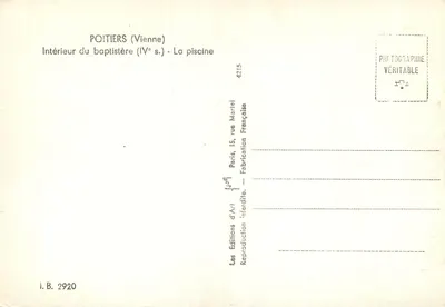 Poitiers (Vienne) — Wnętrze baptysterium (IV w.) — Basen — Wydawnictwo Sztuki, Paryż — Rewers