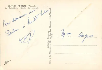 Poitiers — Katedra (szczegóły fasady) — La Cigogne — Rewers