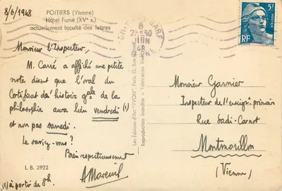 Hotel Fumé — Poitiers — Les Éditions d'Art 'YVON' — Verso