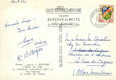 Poitiers — ogólny widok z ratuszem, katedrą i ogródkiem — Éditions Théoiac — Rewers