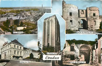 Loudun — Vista Geral, O Donjon XII, Porta do Martray XVe, O Hotel de Ville — Editor: Art Photographique