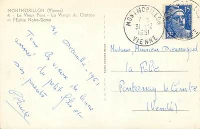 Montmorillon (Vienne) — O Velho Ponte, A Virgem do Castelo e a Igreja Nossa Senhora — Foto Combier Macon — Verso