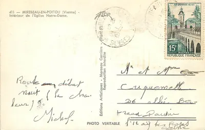 Wnętrze kościoła Najświętszej Panny Maryi — Mirebeau-en-Poitou (Vienne) — Wydawnictwo Artisticques Marcelle Carrière — Rewers