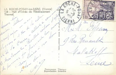 Hala zakładu wodno-termałnego La Roche-Posay — Święta Radegonda z Poitou — Foto Combière — Rewers