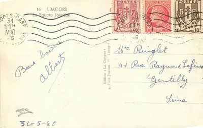 Praça Jourdan — Limoges — Edição « La Cigogne » — Verso