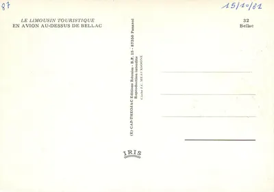 Béllac — Vista aérea — Éditions Réunies - B.P. 15 - 87350 Panazol — Verso