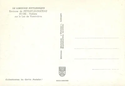Jachtowe łodzie na jeziorze Vassivières — okolice Peyrat-le-Château — Wydawnictwo Mexichrome — Rewers