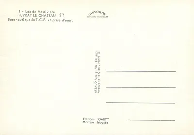 Jezioro Vassivière — Bazę wodna T.C.F. i wodospad — Éditions Gaby, Nantes — Rewers