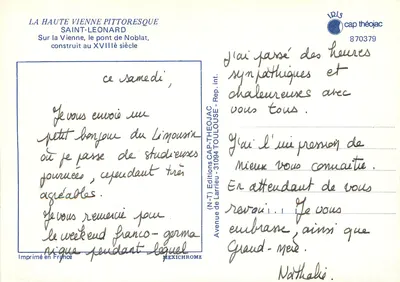 Saint-Leonard — Ponte de Noblat, sobre a Vienne, construído no século XVIII — IRIS cap théojac 870379 — Verso