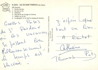 Jezioro Saint-Pardoux — kartka turystyczna — Wydawnictwo TEPEC, Limoges — Rewers
