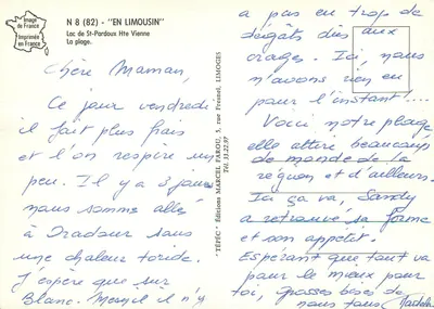 Jezioro St-Pardoux — animowana plaża — wydawnictwo TÉDÉC, nr 8 (82) 'W LIMOUSIN' — Rewers