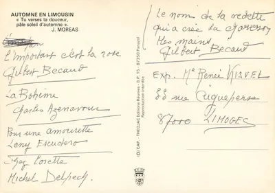 Jesień w Limousin — wiersz J. Moreasa — wydawca ThéoJAC — Rewers