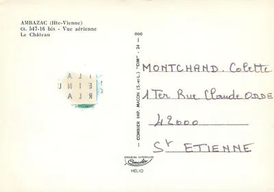 Ambazac (Hte-Vienne) — Vista aérea do castelo — Combier (S.-et-L.) — Verso
