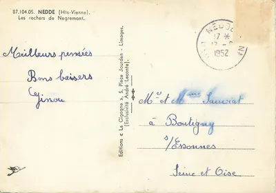 Skaliste tereny Negremonta — NEDDE (Hte-Vienne) — Wydawnictwo «La Cigogne» — Rewers
