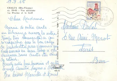 Chalus (Hte-Vienne) — Vista aérea da piscina e do golfe — editor Combier — Verso
