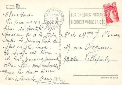 Floresta de outono — Caminho cercado por árvores com folhas douradas — Campagne Pitoiresque, editor PP 2 (77) — Verso