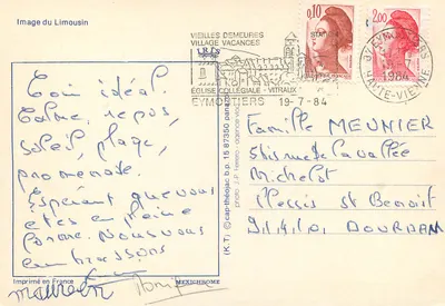 Pejzaż Limousin — Kościół klasztorny Vitraux — wydawca Mexichrome, nr 15 877350 — Rewers