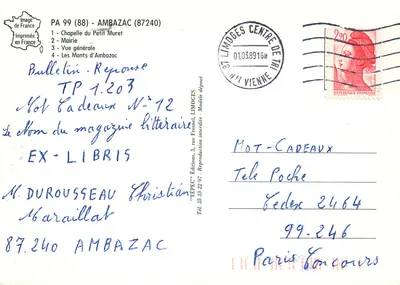 Ambazac - Haute Vienne — vista da capela, da prefeitura e dos montes — editor Tepec — Verso