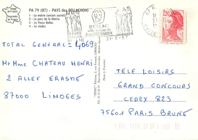 Bellac - Haute Vienne — Tepec, série PA 79 (87) - Pays des Bellachons — Verso