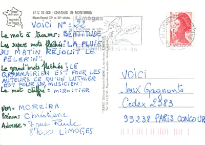 Castelo de Montbrun — Haute-Vienne, XII e XV séculos — Edições Marcel Farou — Verso