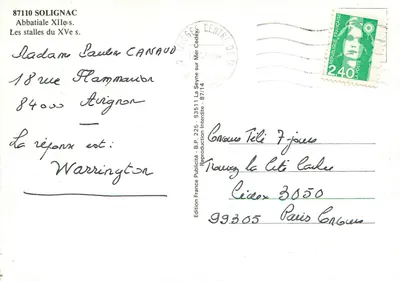 Solignac — Abbatia z XII wieku. Stale z XV wieku — Wydawnictwo Francuska Reklama — Rewers