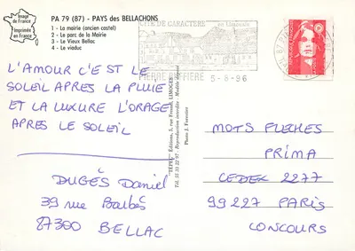 Bellac - Haute Vienne — widok ratusza, parku, kościoła i mostu — Tepec — Rewers