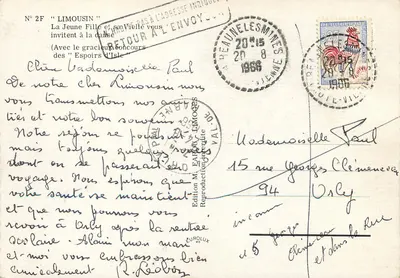 Menina com traje tradicional — Limousin — Edição M. EARLON, n° 2F — Verso