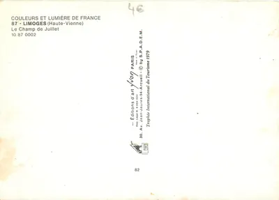 Limoges — Praça do Campo de Julho — Edições d'arte Yvon — Verso