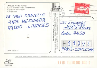 Limoges — Most i katedra św. Etienne, stacja benedyktynów, porcelana — Éditions du Lys — Rewers