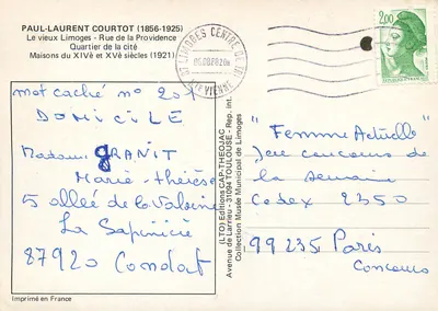 Stary Limoges — Rue de la Providence — Paul-Laurent Courtot (1856-1925) — n° 332 — Rewers