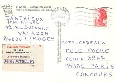 Limoges, Plac de Républiki — wydawca Z. Farou, nr 2 — Rewers