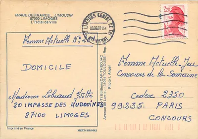 Hôtel de Ville w Limoges — Obraz Francji N°264 — Wydawnictwo CAP-THÉOJAC — Rewers