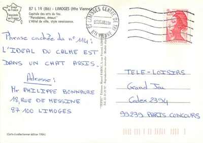 Limoges, Hôtel de Ville — wydanie 1986, wydawca TEPEC — Rewers