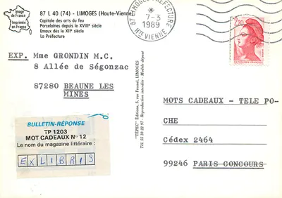 Limoges — Prefektura — wydawca 2-Farrin, numer serii 2 — Rewers