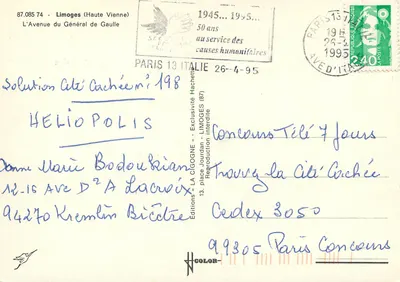 Limoges — Avenida do Geral de Gaulle — Edições LA CIGOGNE — Verso