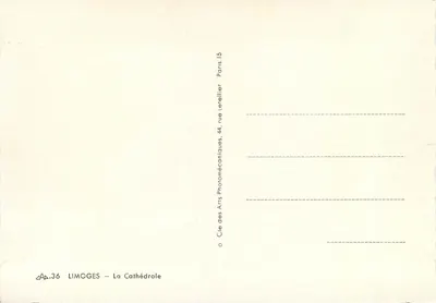 Limoges — La Cattedrale — editore CAP, n° 36 — Verso