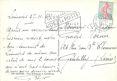 Limoges — Most św. Etienne i katedra — Souvenir de Limoges — Rewers