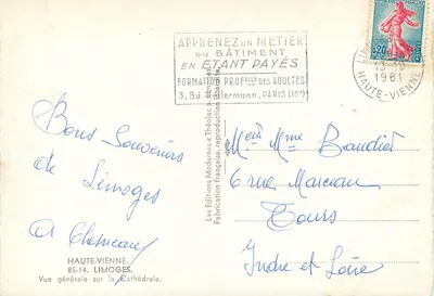 Limoges — Ogólny widok na Katedrę — Wydawnictwo Modernes «Théoiac» — Rewers