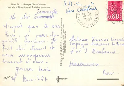 Plac Republiki i oświetlona fontanna — Limoges (Haute-Vienne) — Wydawnictwo «LA CIGOGNE» — Rewers