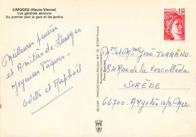 Limoges (Haute-Vienne) — Ogólny widok z lotu, na pierwszym planie stacja i ogród — Wydawnictwo Réunies Panazol — Rewers