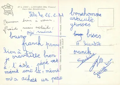 Stacja Benedyktynów — Limoges (Haute-Vienne) — Wydawnictwo MARCEL FAROU, nr 87 L 2(80) — Rewers