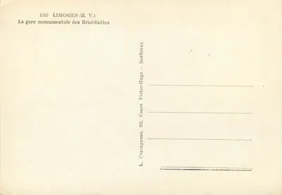 Limoges (H.V.) — Gara monumentalna Benedyktynów — Wydawca Elcée — Rewers
