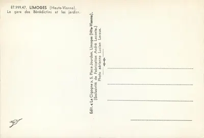 Limoges (Haute-Vienne) — Gara Benedyktynów i ogrody — La Cigogne — Rewers