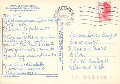 Les parterres du Champ de Juillet i stacja Benedyktynów — Limoges — Wydawnictwo Larrieu — Rewers