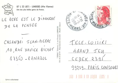 Limoges, Estação dos Beneditinos — Tepel, editor — Verso