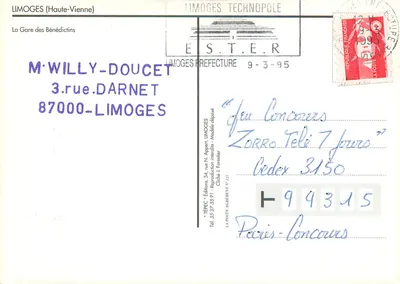 Limoges — Gare des Bénédictins — Tepec — Rewers