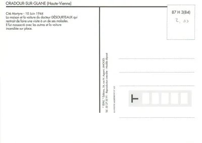 Oradour-sur-Glane — ruínas e carro carbonizado — TÉPEC Éditions, N° 125 — Verso