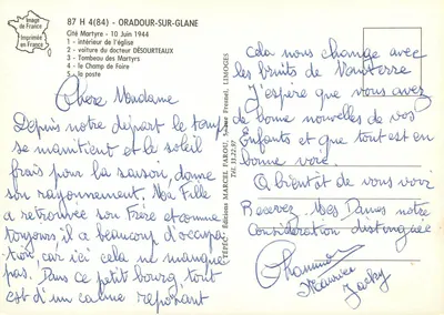 Oradour-sur-Glane — Cité Martyre — Edições Marcel Farou, 5, rue Fresnel — Verso
