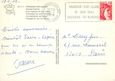 Oradour-sur-Glane — Cemitério das vítimas da tragédia de 10 de junho de 1944 — Éditions GREFF — Verso